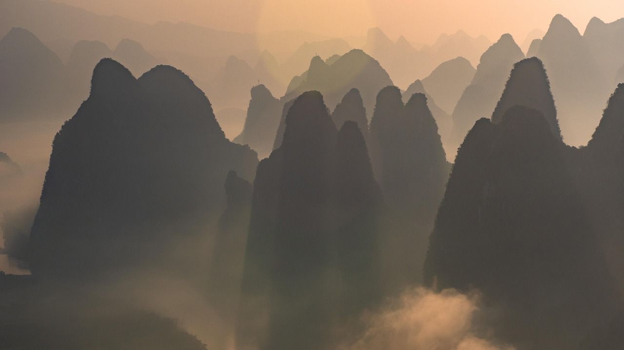 Karst peaks rising over the Li River between Guilin and Yangshuo