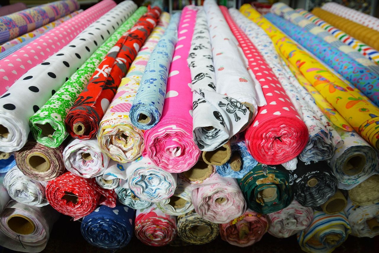 Bolts of fabric in a tailoring shop