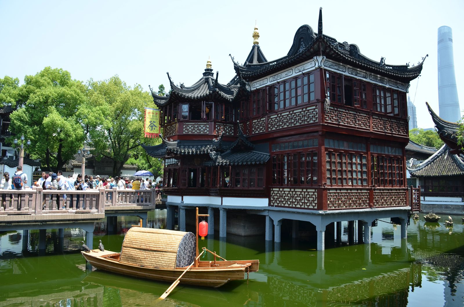 The Nine-Turn Bridge and Mid-Lake Pavilion, the iconic gateway to Yu Garden in Shanghai's old city